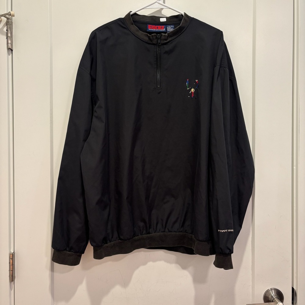 Pivot Rules Vintage XL Black Quarter Zip Golf Windbreaker Pullover Jacket Logo